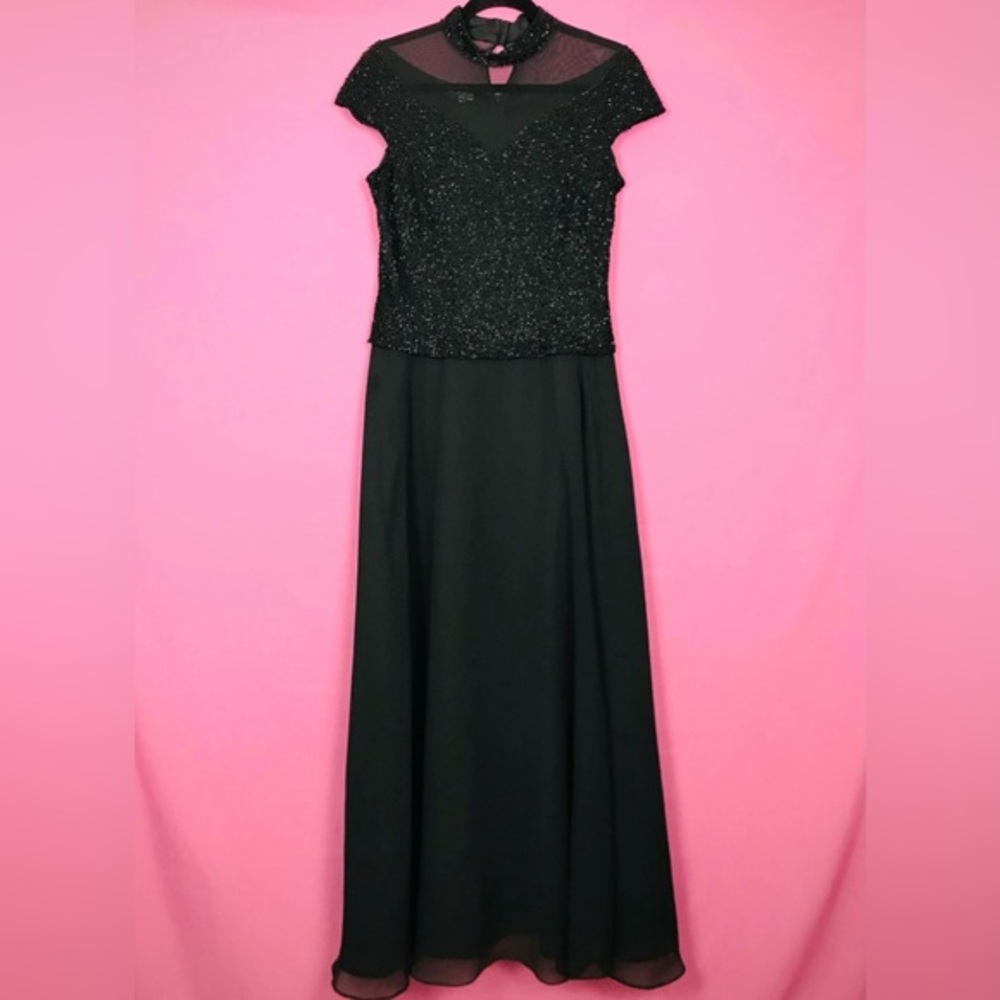 J Kara Elegant Black Beaded Maxi Dress